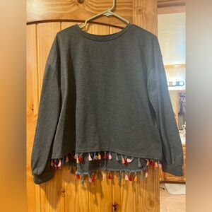 GUC Size large long sleeve shirt with decorative tassels at bottom hem